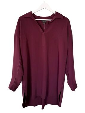 NWT J. Jill Wearever Easy Care Long Sleeve Collared Blouse Burgundy Size Medium